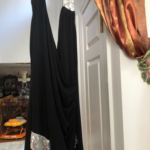 Black Cocktail Dress with Silver Halter Sequins - Picture 5 of 6